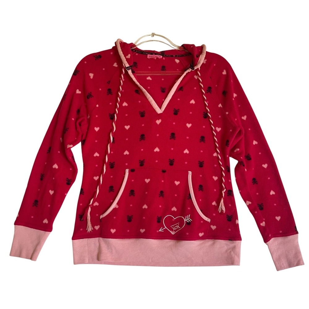 Betsey Johnson Top Women Small Hooded Pullover Heart Skull Lounge Y2K Grunge